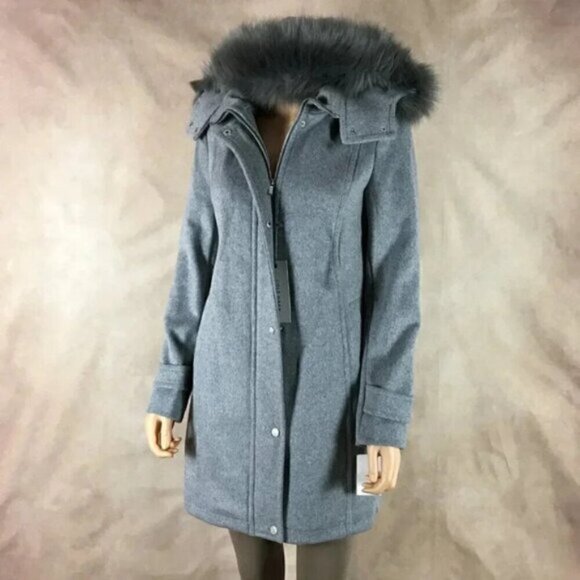 Cole Haan Wool Blend Zip Front Hooded Coat Gray NWT Size 2 - Picture 4 of 9